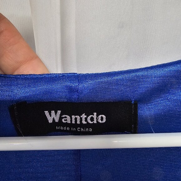 Wantdo Maxi Dress Blue Peacock Sleeveless Chiffon Shift Artsy 14 FLAW - Picture 4 of 10